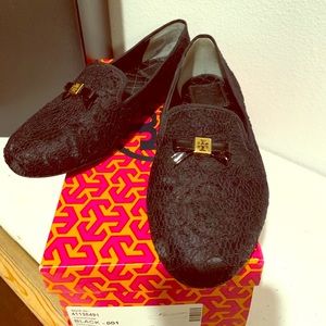 Tory Burch Black Chandra Lace Slipper
